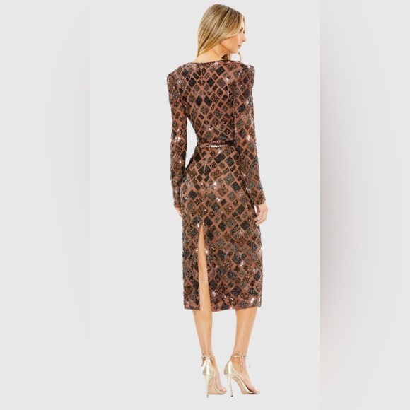 Brown Geo Embellished Midi Sheath Dress - Picture 1 of 15